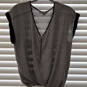 Printed black and white satin top